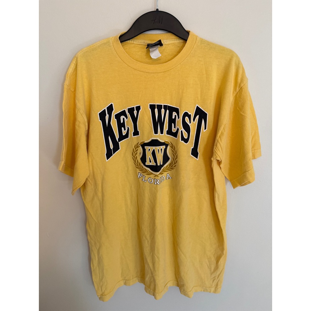 Vintage Bikers Image Key West Florida T-Shirt Yellow Graphic Tee Made in USA XL